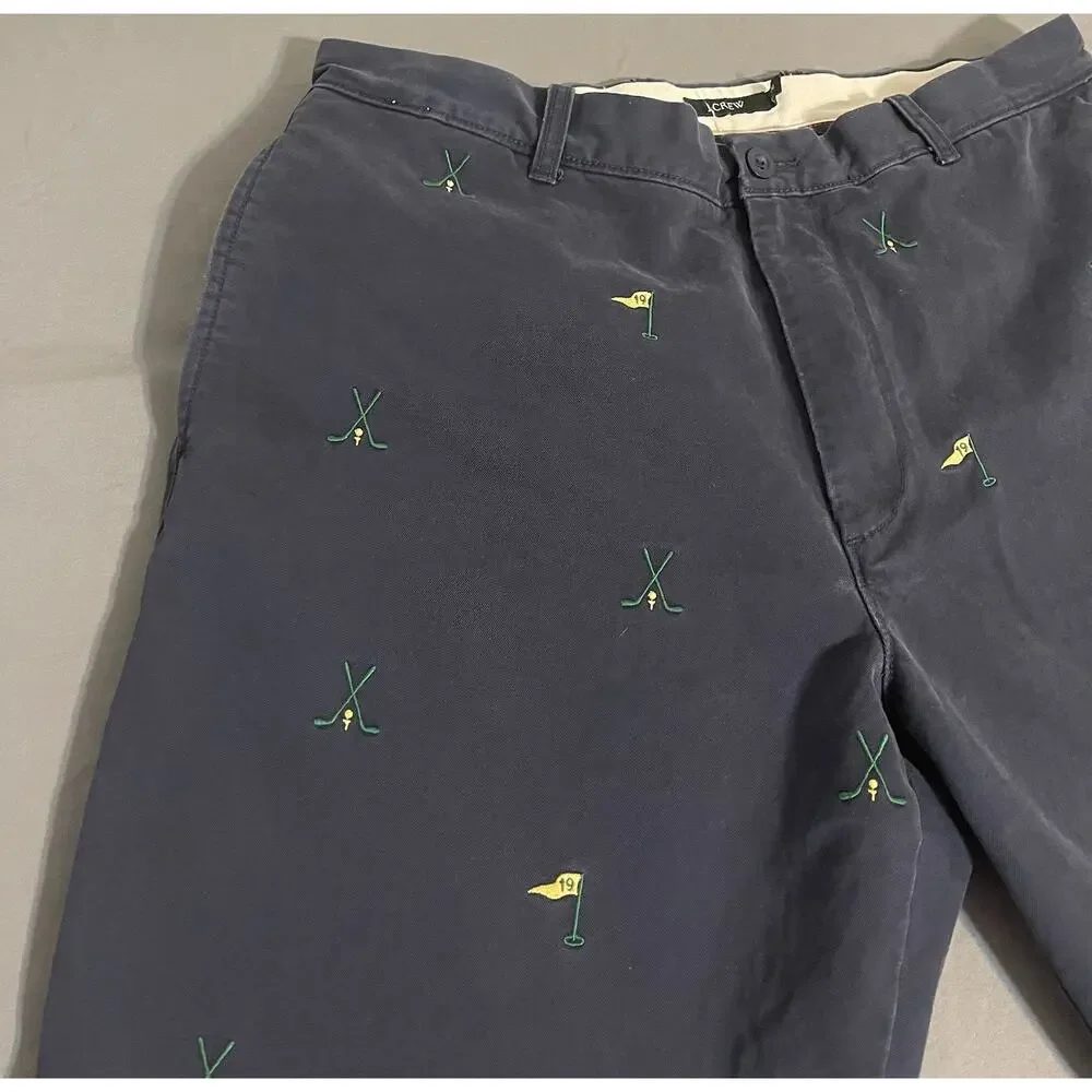 Vintage 36x32 J.Crew Navy Golf 19th Hole Embroidered Chinos Pants Style 87563